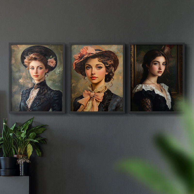 Série féminine LVI - Ensemble de 3 estampes numériques encadrées - Prêt à être accroché, Noir, H 10 po x l 24 po