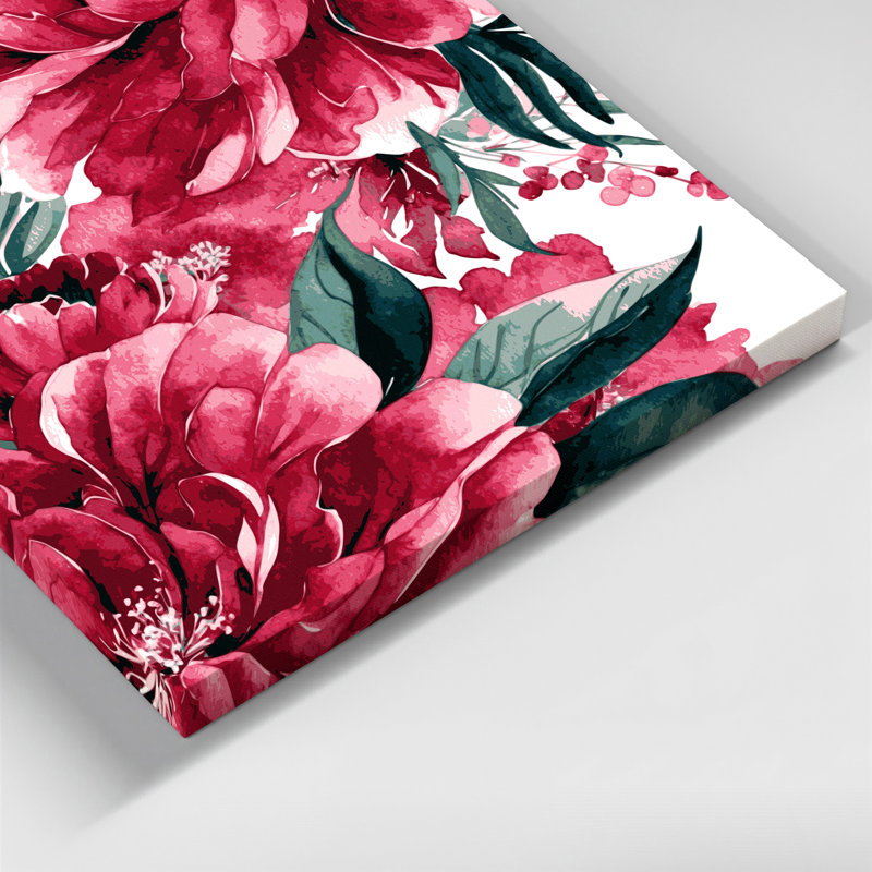 Aquarelle, art floral sur toile rose, 8" H x 8" W