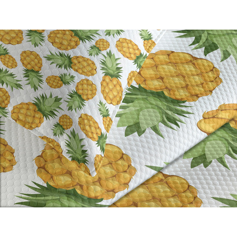 White and Yellow Pineapple Print Queen Bedspread Set