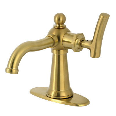 Robinet de salle de bain 1 trou à fixation sur le comptoir avec plaque de pont et bonde Kingston Brass Hallerbos