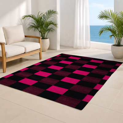 Tapis intérieur / extérieur mauve à carreaux