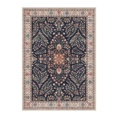 Camila Black Orient Floral Area Rug