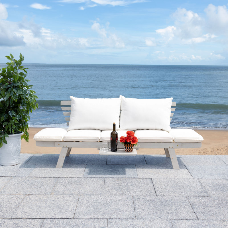 Stockbridge 73.82'' Wide Straight Acacia Patio Daybed with Cushions, Gray, White