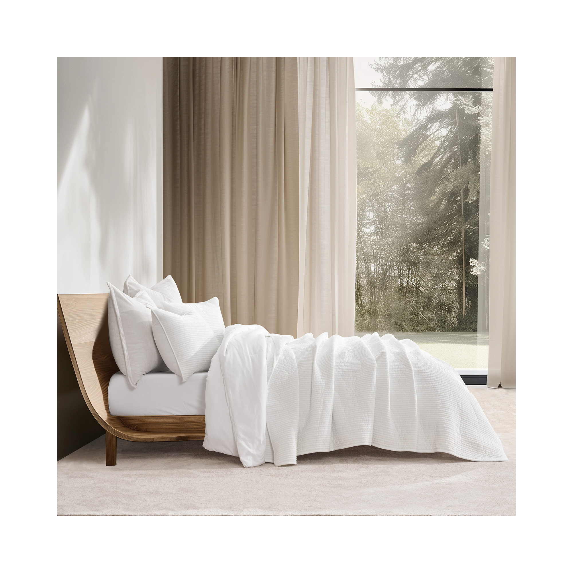 Striped Channel Velvet Quilt Set, White, Queen