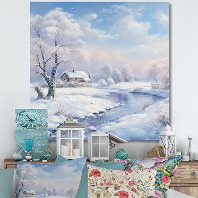 «Farmhouse Snow Winter Scenery I», reproduction d'art sur toile