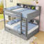Lit superposé en bois avec lit gigogne escamotable et tablettes de rangement intégrées-420825469-420825458