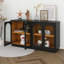 Grande armoire de rangement à 4 portes avec portes en verre, armoire arquée avec tablettes réglables, armoire buffet-243742729
