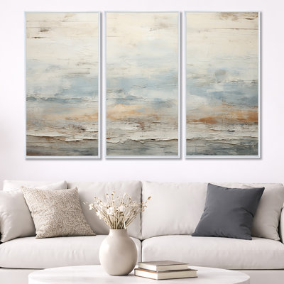 Beige Blue Ocean Storm - Abstract Shapes Wall Art Set