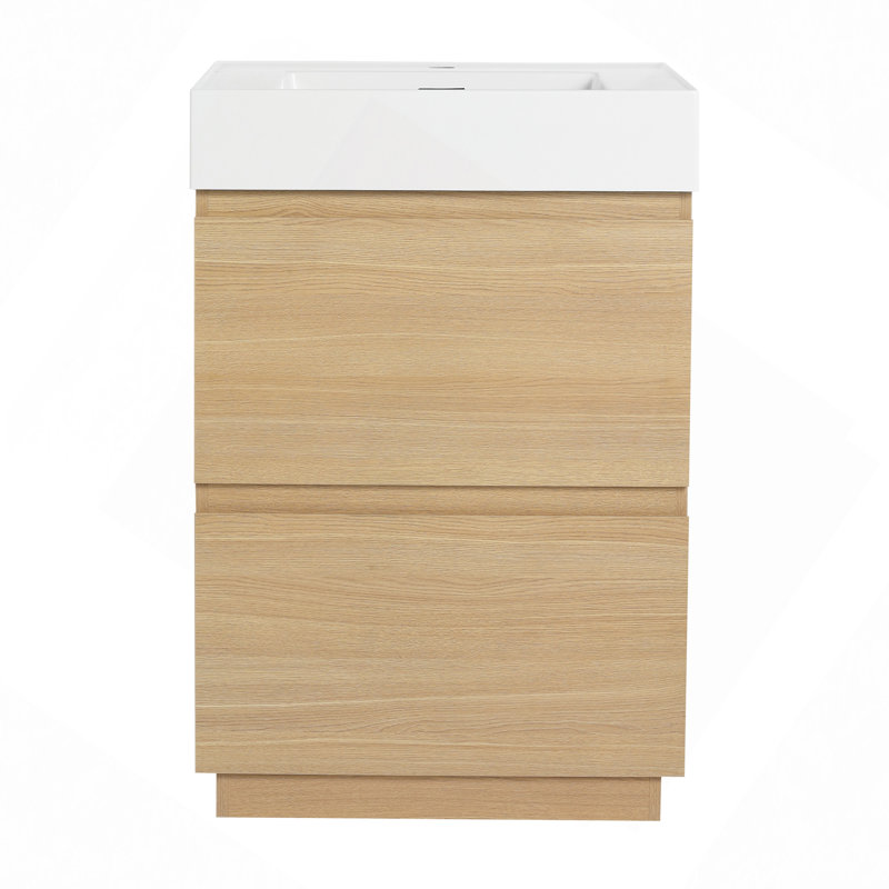 Meuble-lavabo pour salle de bain avec lavabo simple, meuble-lavabo sous-comptoir moderne avec double tiroir, meuble-lavabo sur pied autoportant, bois d'ingénierie