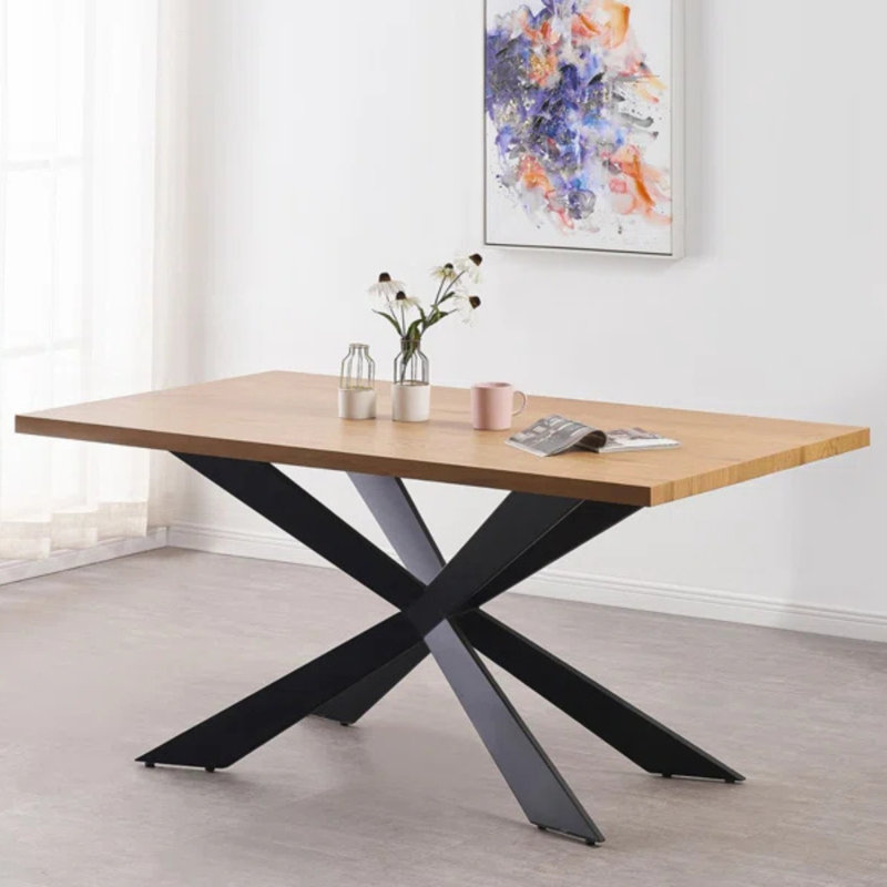 Gunesh 6 Person Dining set - a Rectangular Wooden Dining Table with Metal Legs and a Set of 6 Quilted Velvet Dining Chairs for Dining Room - Modern Dining Table Set