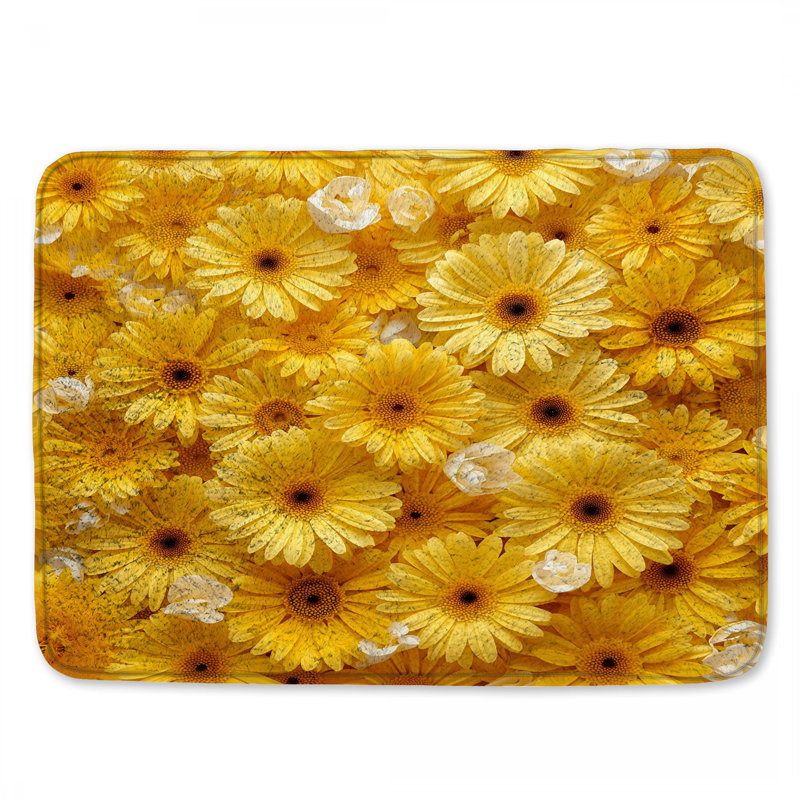 Tapis de bain jaune Gerbera Daisies, L 34 po x L 21 po