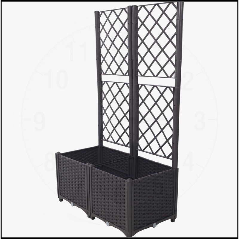 Poly Rattan Brown Trellis Raised Bed with Drainage Plug