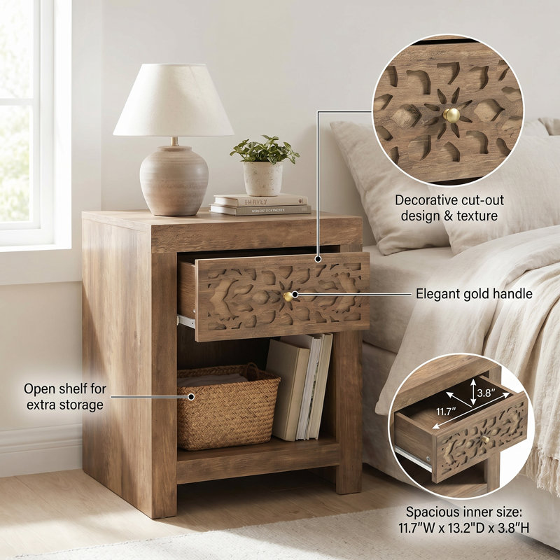 Lukasik 1 Drawer Nightstand, Knotty Oak