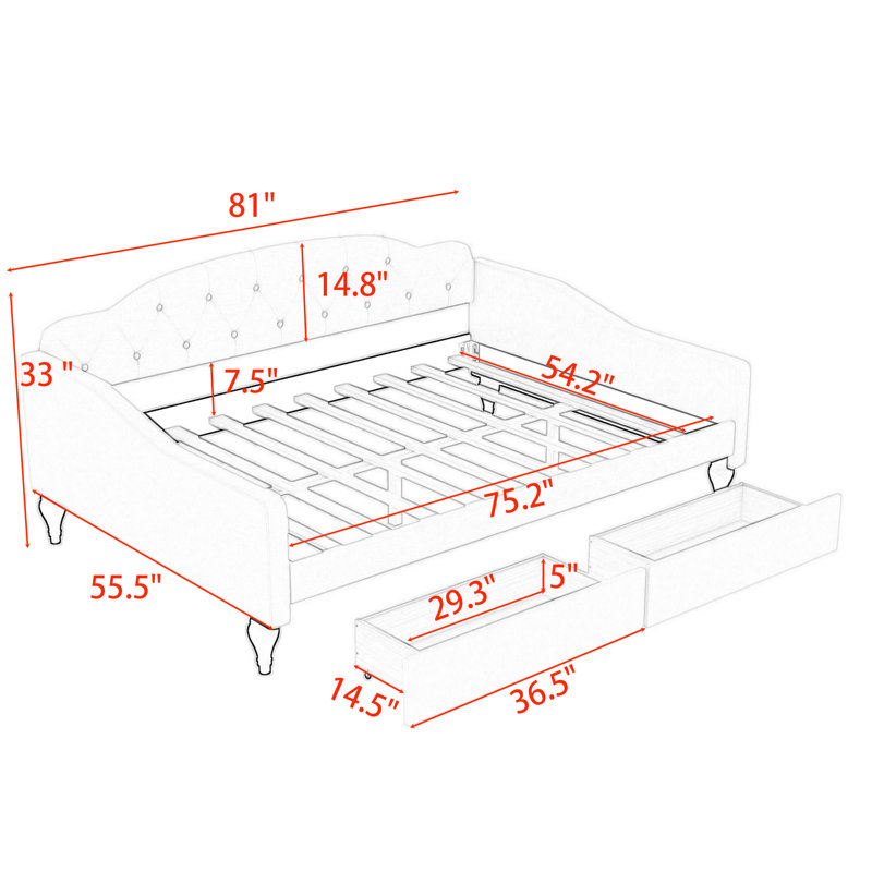 Chantavia Full Upholstered Daybed with 2 Drawers