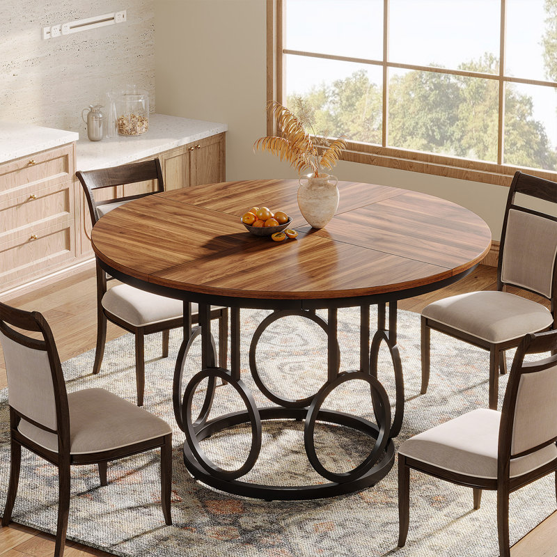 Round Dining Table for 4-6 People, Brown