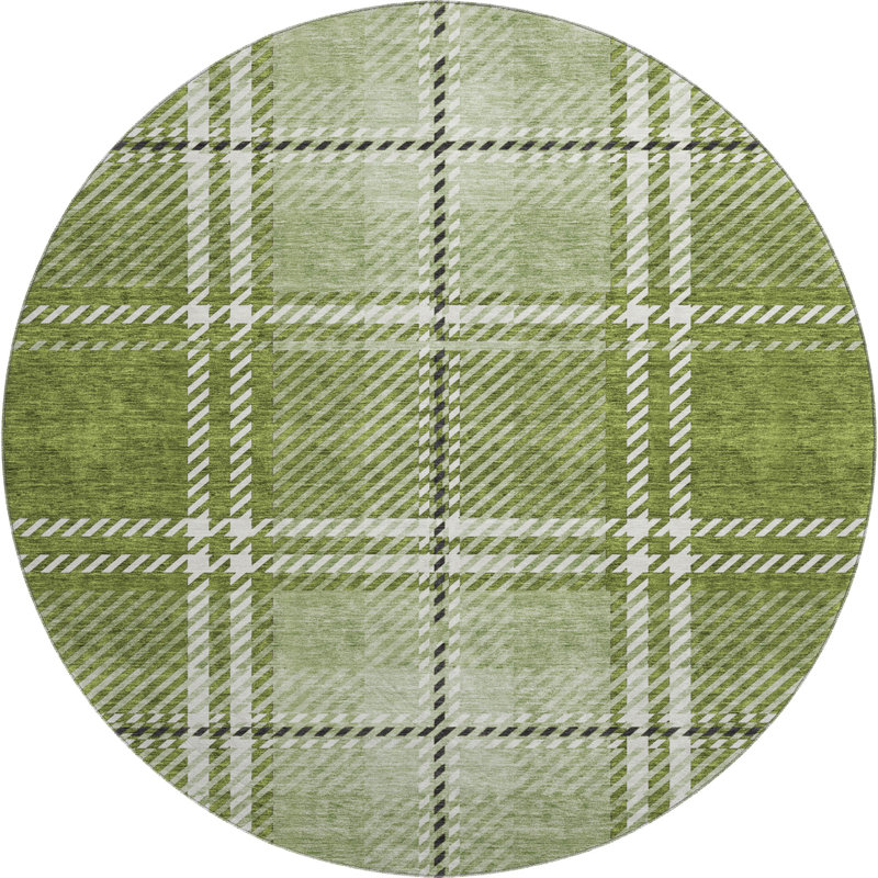Premium Machine Washable Prisco Green Rug, Round 8'