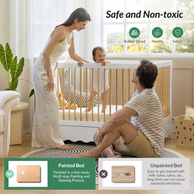 Lit de bébé avec pieds en bois massif avec rangement Aiago