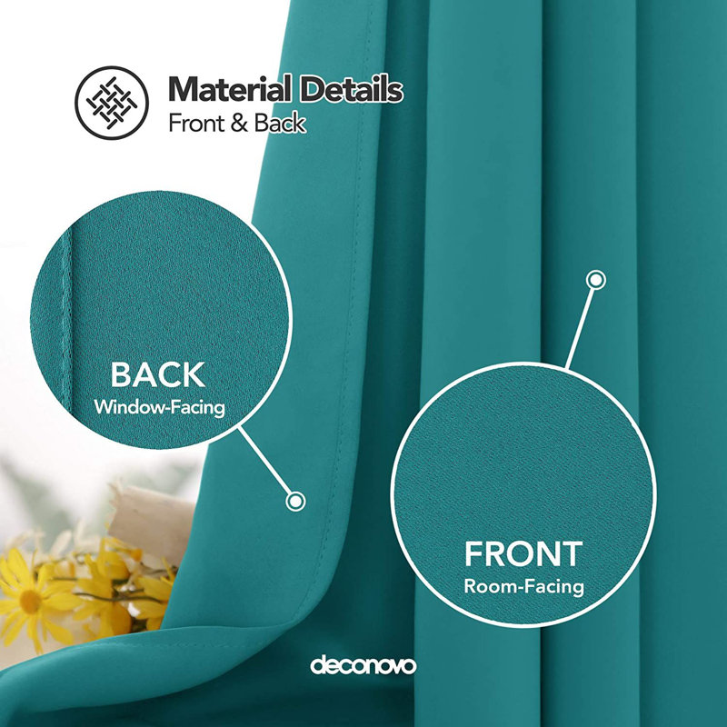 Deconovo Curtains Solidout Super Soft Thermal Insulated Eyeletout Curtains For Bedroom One Pair, 132 W x 160 D cm, Turquoise