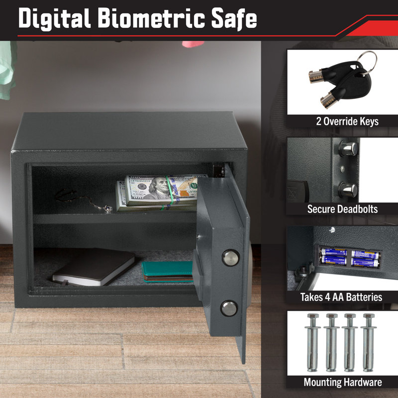 Stalwart Electronic Safe - Digital Biometric Fingerprint Lock Box with Override Keys - Business or Home Safe for Jewelry, Cash, and More