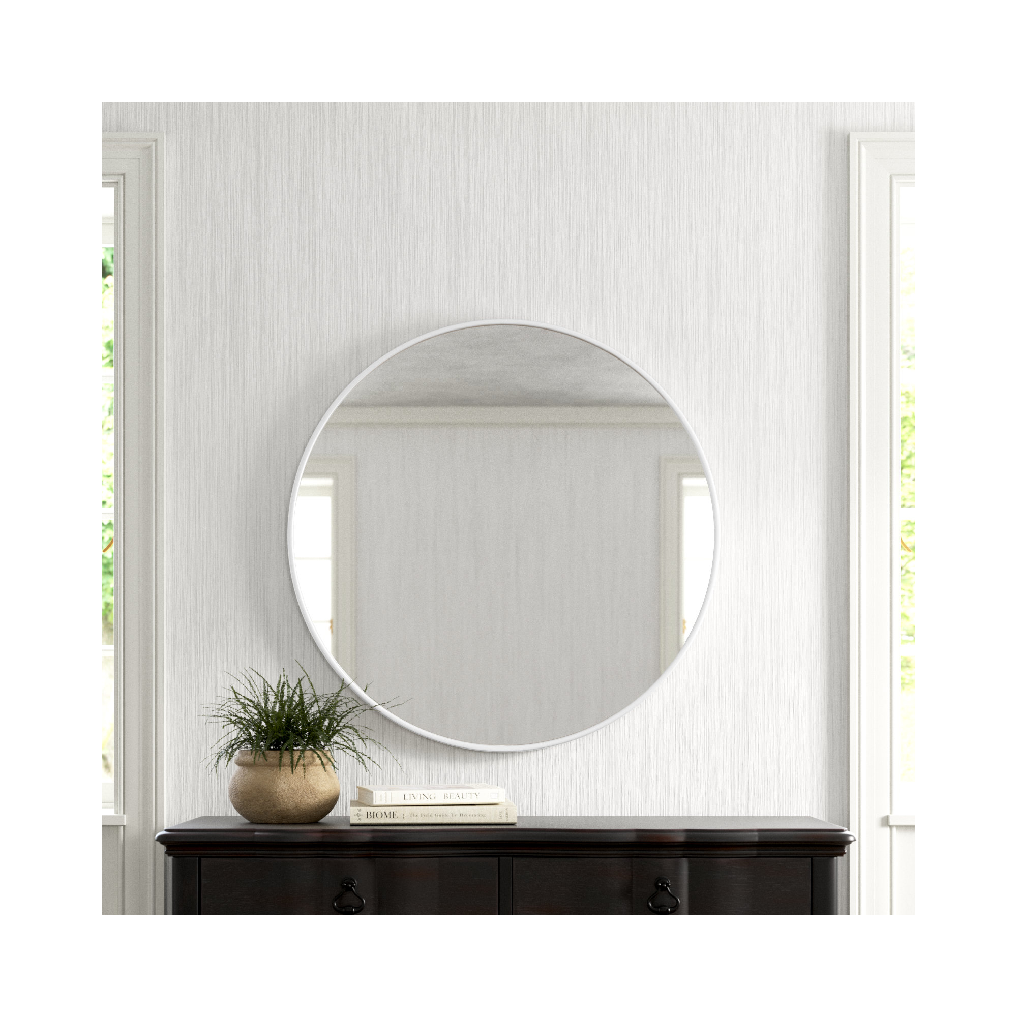 Sabine Metal Round Wall Mirror, White, 39" x 39"