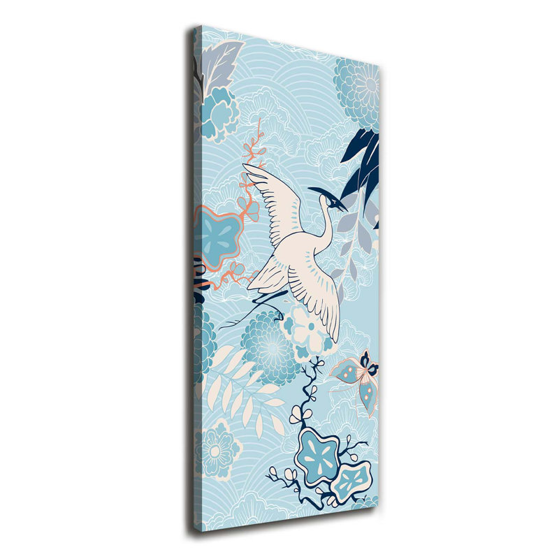 Crane And Flowers - Wrapped Canvas Print