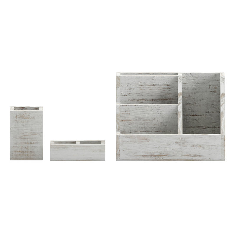 Ensemble de rangement de bureau ou de meuble-lavabo en métal et bois 3 pièces Kapricia, Blanc délavé