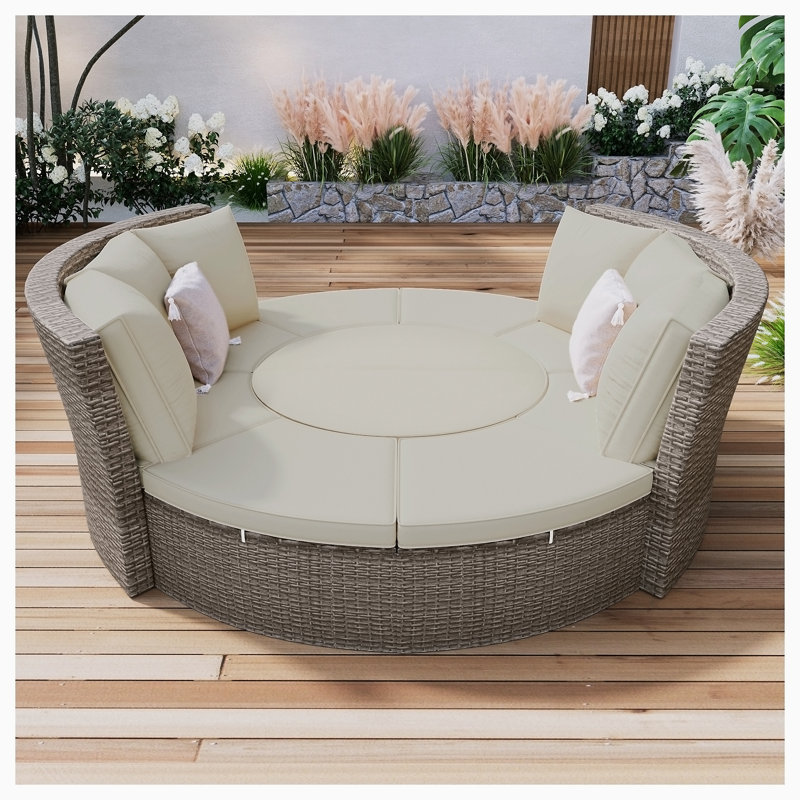 Lit de jour d'extérieur réversible avec coussins 96,5 po Liudas, Gris
