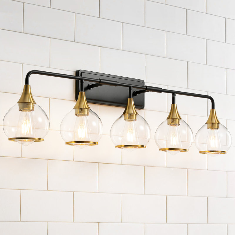 Lupe Bathroom Dimmable Vanity Light, Black/Gold, 5, Clear