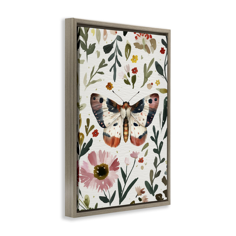 Cadre flottant Moth & Organic Flowers, design par The Dutch Lady, H 25 po x l 17 po, Cadre flottant orme Montalcino