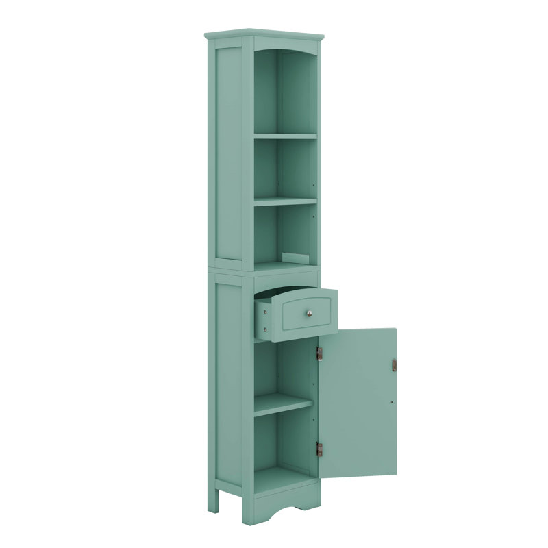 Armoire de salle de bain 66,9 po de hauteur, armoire de rangement autoportante avec tiroir, panneau de fibres à densité moyenne, tablette réglable