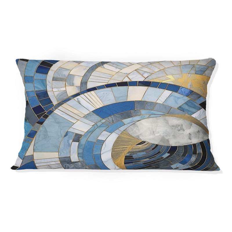 Gold Constructing Blue Realms I - Abstract Shapes Printed Throw Pillow
