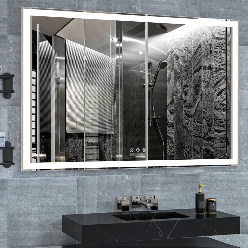 Miroir de salle de bain à DEL 60,1 x 41,02 pouces, imperméable, cadre en aluminium, 3 variations de couleur, méthode d'installation Smart Touch surdimensionnée, miroir 60 x 40 avec DEL, modes, interrupteur