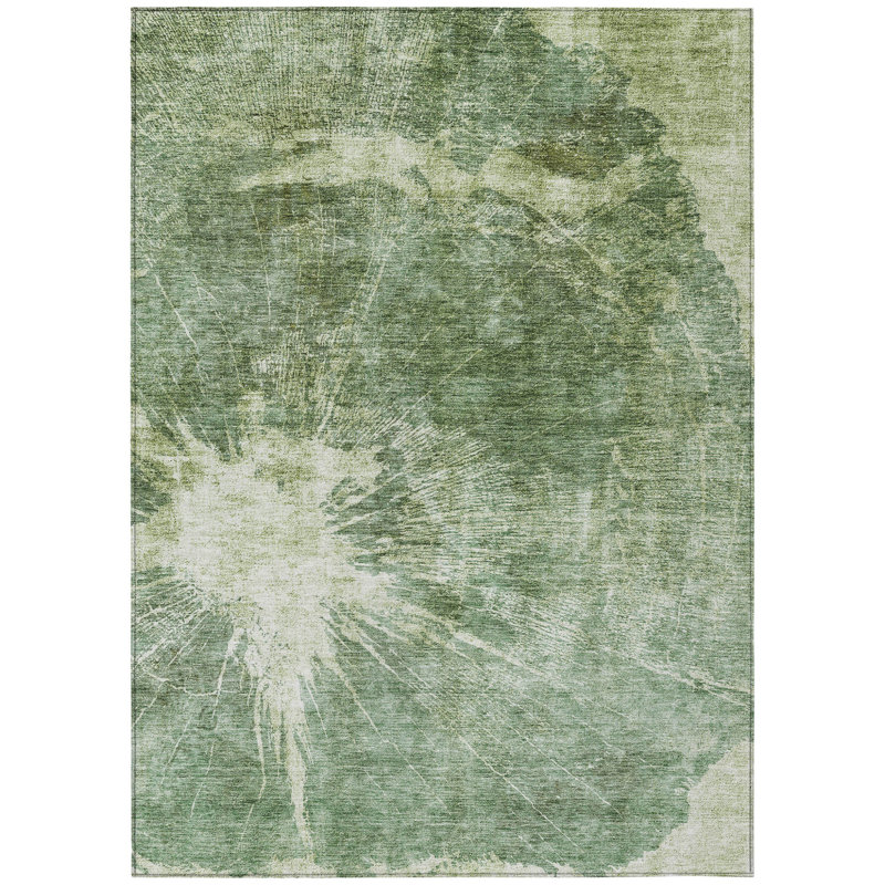 HomeRoots 3' X 5' Fern Green And Artichoke Green Abstract Washable Indoor Outdoor Area Rug
