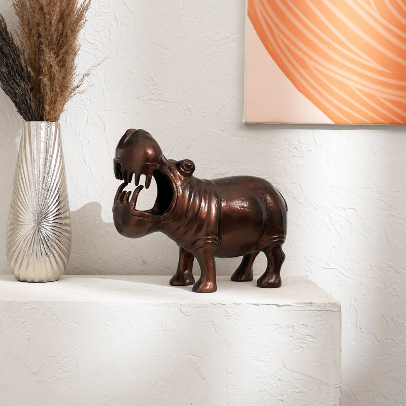 Statue contemporaine en aluminium Happy Hippo, décoration de table