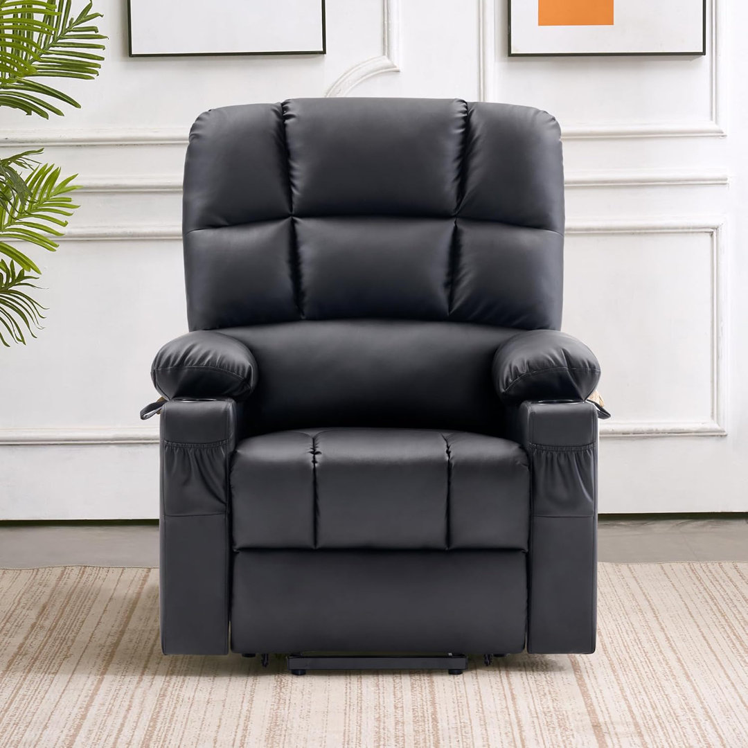 Dual Motor Power Recliner Lift Chair with Massage and Heat, Extended Footrest, Faux Leather Red Barrel Studio® Body 