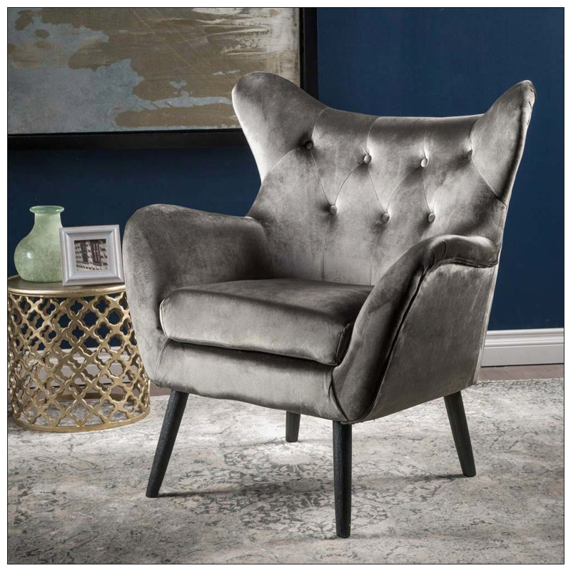 Fauteuil capitonné à oreilles, Gris