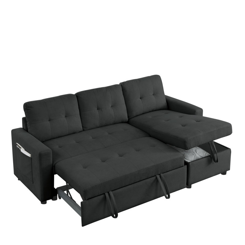 Canapé-lit modulaire réversible avec rangement Koa, Tissu noir