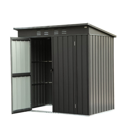 Galvanized Steel Shed With Double Lock System - 6x4ft, Black 6x4ft Metal Waterproof & Ventilation Storage