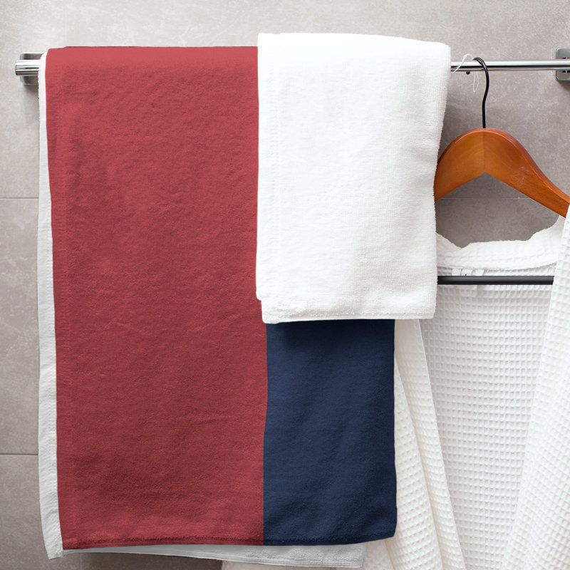 Boston Bath Towel, Red/Navy Blue/White, Polyester/Cotton