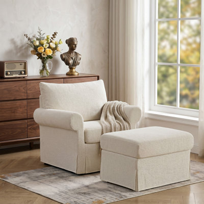 Amos 37.5" Chenille Upholstered Armchair with OT – Cozy 2-Piece Living Room Set