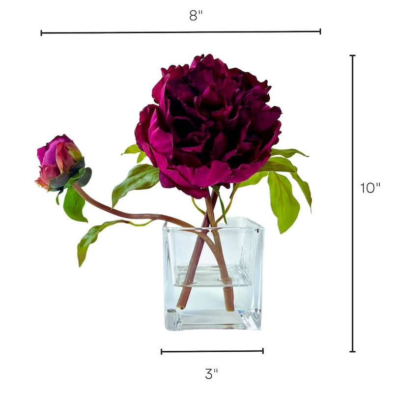 Peony Flower Arrangement in Glass Vase, Fuchsia Pink 