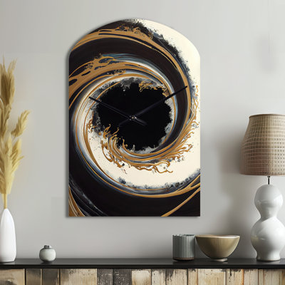 Black And Gold Circle V - Arch Shape Large Black Wall Clock - Unique Shape