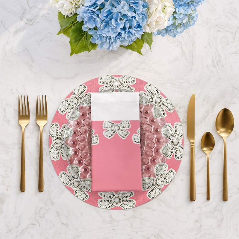 Pearl Bow Cotton Sateen Dinner Napkins, Pink