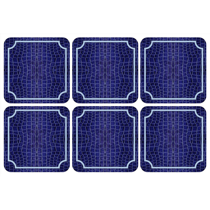 Pimpernel Blue Croc Leather Coasters 4"X 4"