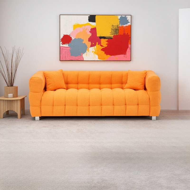 80" Teddy Three-Seater Upholstered Sofa, Orange