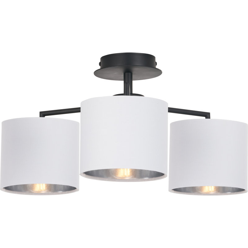Sundari Fabric Semi Flush Mount, Ivory, Matt Black