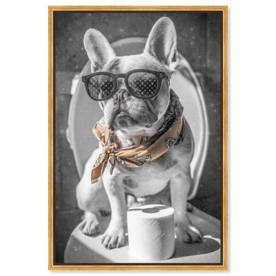 Frenchie Scarf Toilet Bathroom Decor Canvas Print by Art Remedy
