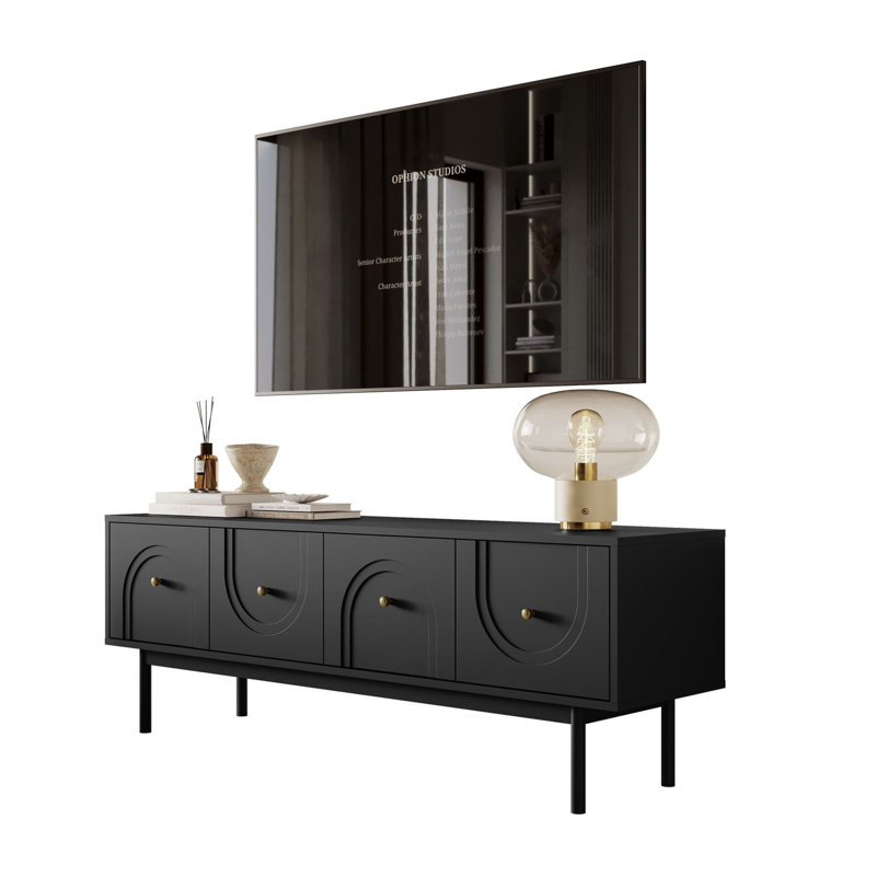 TV Stand LIBERTY 154 cm with gold handles, Black