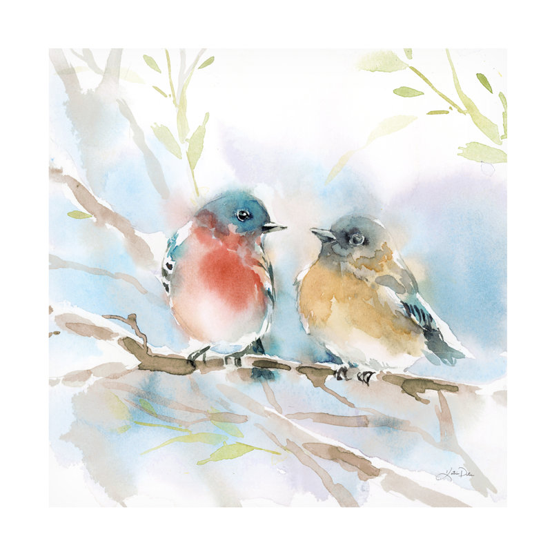 Art mural sur toile tendue - «Bluebird pair in Spring» de Katrina Pete pour décoration de salon, de chambre à coucher ou de bureau - 14 x 14