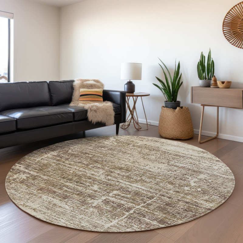 Malchow Washable Abstract Indoor / Outdoor Rug, Round 8'